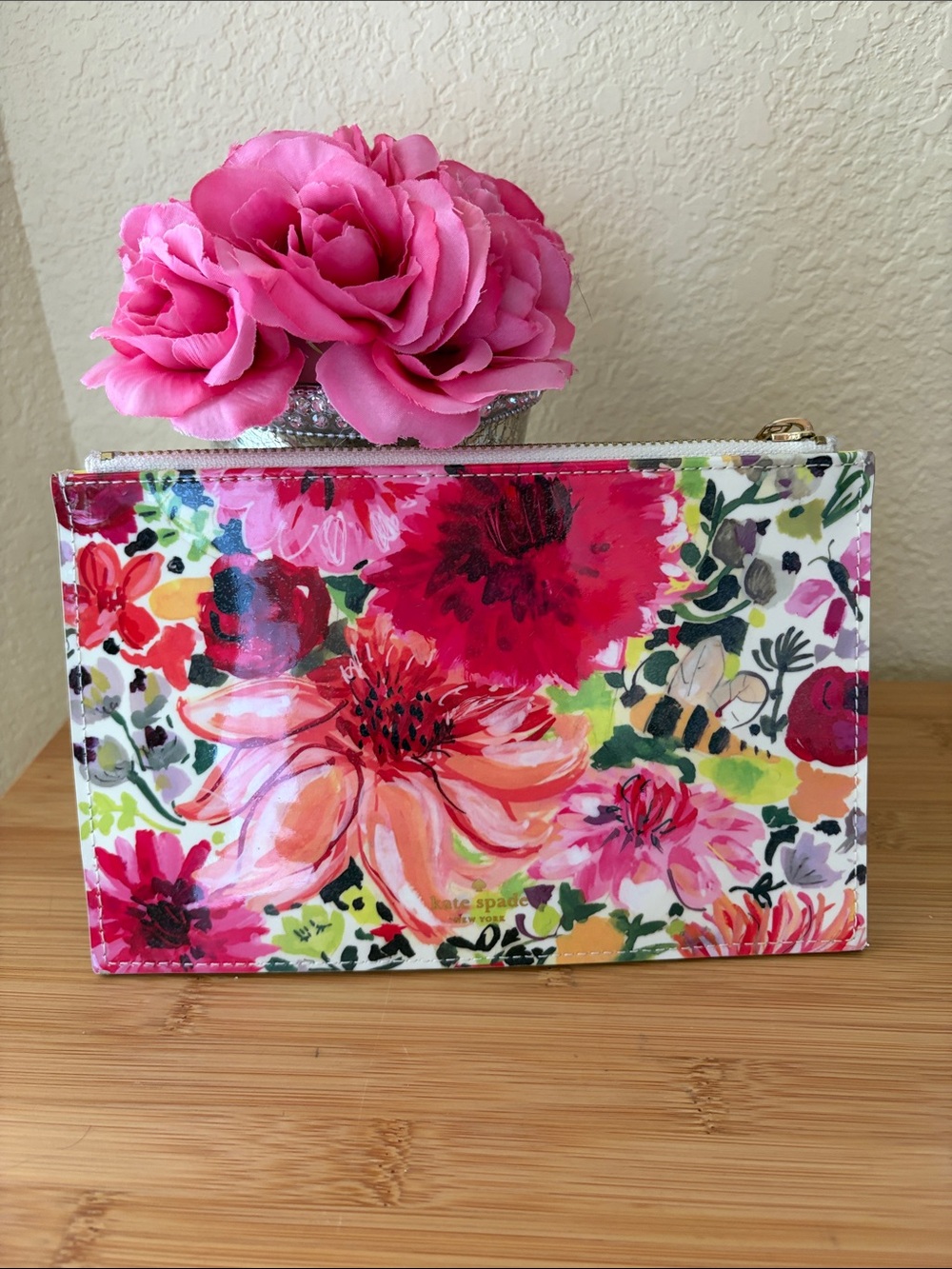 kate spade Pink Floral Glossy Zip Pouch